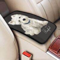 【LZ】✿♛۩  Westie oeste highland terrier cão carro braço capa esteira bonito filhote de cachorro universal center console capa almofada almofada almofada braço acessórios do carro