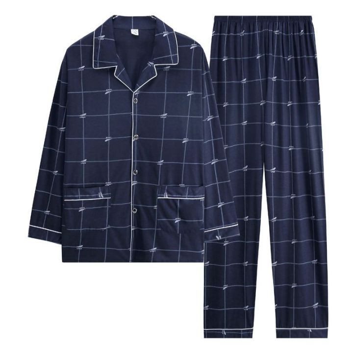 muji-high-quality-100-cotton-pajamas-mens-thin-spring-and-autumn-summer-long-sleeved-trousers-cotton-youth-and-middle-aged-home-clothes-set-can-be-worn-outside