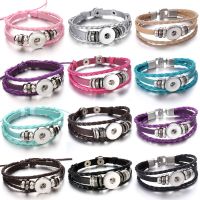 Hot 18mm Snap Button Jewelry Bracelet Braided PU Leather Snap Bracelet for Women Men 18mm Snaps Buttons Punk Leather Bracelets Belts