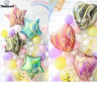 Studyset IN stock 18 inch agate love peach heart balloon birthday wedding party decoration colorful moire heart-shaped five-pointed star aluminum foil balloon