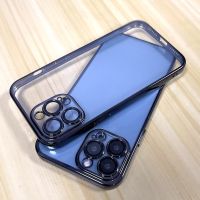 .Suitable For Luxury Plating Transparent Silicone Case With Lens Protector iPhone 12 11 Pro Max XR XS MAX Clear Shockproof Cover