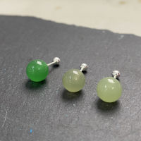 New 999 silver Hetian jade ear bone nail female raised ear hole sapphire round sp without taking off small earrings L2TR