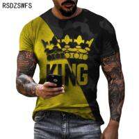 2021 New Mens King Crown 3D Printed T-shirt Fashion Short-sleeved Top Casual Sports Large Size T-shirt For Men