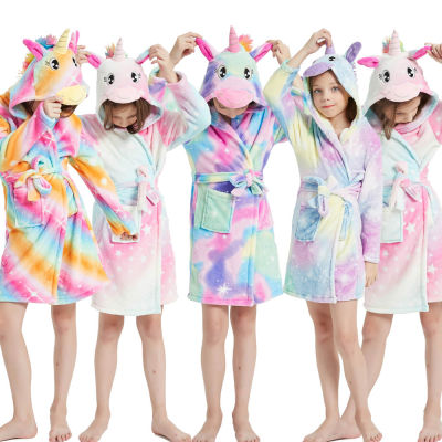Unicorn Fox Dog Panda Animal Cartoon Children Bathrobe for Girl Boy Animel Bathrobes Beach Towel Robes for Kids 2-13Years