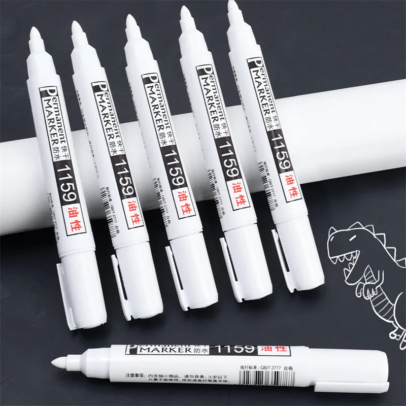 1/3/4/5pcs For Metal White Marker Pen Permanent Oily Waterproof Plastic Gel  Pen Writing Drawing Graffiti Pen Stationery Notebook
