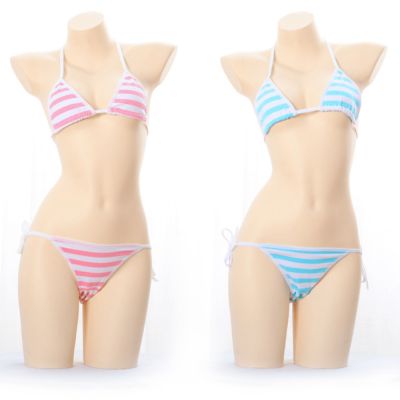 【JH】 Women  39;s blue and white stripe Up anime Kawaii swimsuit underwear set