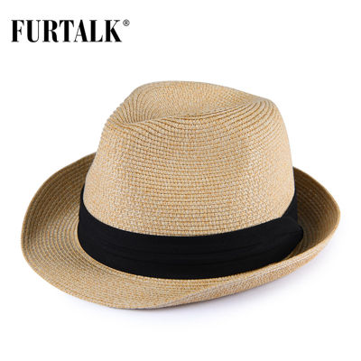 FURTALK Summer Sun Straw Hat for Women Men Panama Hat Casual Straw Cap with Webbing Belt