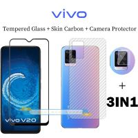 3in1สำหรับ Vivo V20 V20 SE V19แก้วแบบเทมเปอร์กันหน้าจอรอยขีดข่วนแก้วคาร์บอนยืดหยุ่นสำหรับผิว