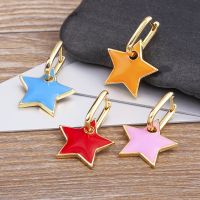 Hot Sale Korean Style Star Shape Drop Earrings Candy Colors Enamel Dripping Oil Earrings For Women Girl Trendy Geometric Jewelry