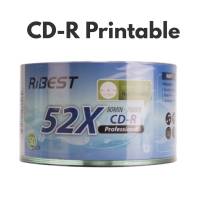 แผ่นCD-R RIBEST Printable (50/Pack) ประเภท Write (สามารถ Write ได้เท่านั้น) - ความจุ 700 MB/แผ่น - ความเร็วในการเขียน 2x – 52x - สามารถพิมพ์ภาพและตัวอักษรบนแผ่นซีดีได้ - บรรจุ : 50 แผ่น/หลอด - สามารถบันทึกคลิปวีดีโอได้ประมาณ 80 นาที