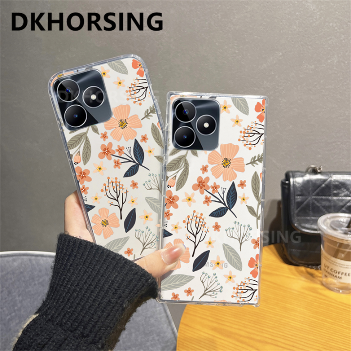 dkhorsing-เคสโทรศัพท์ใบไม้ดอกไม้ใหม่สำหรับ-realme-c53-c55-c55nfc-c30-c30s-c31-c33-c35-tpu-ซิลิโคนแบบใสปลอกอ่อนเคสหลังสุดหรูกันกระแทก-realme-c55-nfc