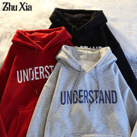 Zhu Xia มีฮู้ดพิมพ์ตัวอักษรฉบับภาษาเกาหลีย้อนยุคแนวแฟชั่นใหม่เสื้อขนแกะนักเรียน