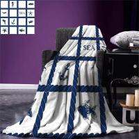 Navy Blue Throw Blanket Navy Yacht Vessel Rope used as Frame with Starfish Fish and Anchor Image Warm Blankets for Beds