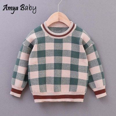 Amya Baby Autumn Winter Boys Knit Sweaters Plaid Pullover Kids Sweaters Infant Clothing Christmas Toddler Boy Winter Tops