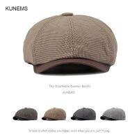 KUNEMS หมวกผ้าฝ้ายแปดเหลี่ยมแฟชั่นหมวกเบเร่ต์ย้อนยุคหมวกแก๊ปโผล่ลำลองสำหรับผู้ชายลายตารางหมากรุกหมวกหมวกบังแดดฤดูร้อน