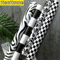 Modern PVC Black White Striped Self-adhesive Wallpaper Peel and Stick Contact Wall Sticker for Kitchen Bathroom Furniture Decor