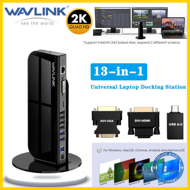 USB Wavlink 3.0แล็ปท็อปแบบใช้ได้ทั่วไปแท่นวางมือถือ13-In-1ฮับ USB-C 2K ...