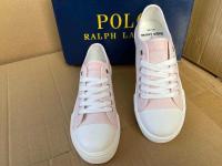 Ralphˉ Laurenˉ 2023 Sakura Pink Canvas White Pony Lace-up Toe Girls Shoes