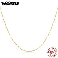 WOSTU Authentic 925 Sterling Silver Plated Gold Simple Chain Necklace Women Wedding Party Fine Fashion Jewelry Gift Making