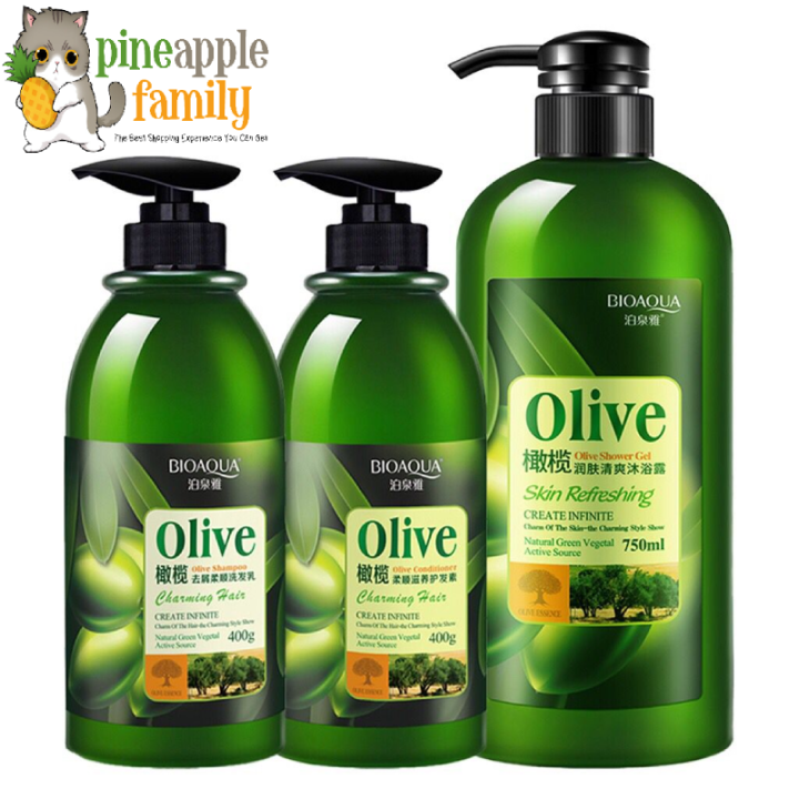 Bioaqua Silky Smooth 1 Set Olive Body Wash & Hair Shampoo & Conditioner