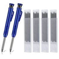 2Pcs Construction Pencils and 24Pcs Refills, Solid Carpenter Pencils Mechanical Construction Tools for Markers Scriber