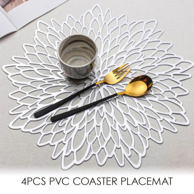 4Pcs ที่รองแก้ว PVC Placemat สำหรับโต๊ะทานอาหาร Hibiscus ถาดรองแก้วกันความร้อนผ้ารองจานแผ่นรองทนความร้อน Hollowed-Out Mat