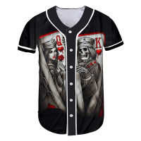 UJWI Custom Baseball Jersey Print Skull Queen And King Poker 3D Button T-shirt Man Hip Hop Gyms Uniforms Shirts Casual Tshirt 5X