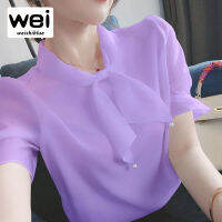 WEISHIBLUE เสื้อผู้หญิงเสื้อ Elegant เสื้อติดโบว์แนวโน้มแฟชั่น O-Neck เสื้อฤดูร้อนหลายสีสั้นแขนเสื้อสตรี Top