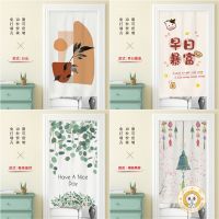 Fashion 2023 Green Plant Pattern Door Curtain Kitchen Bedroom Room Curtain Nordic Style Short Half Door Cover Door Curtains For Bedroom Door