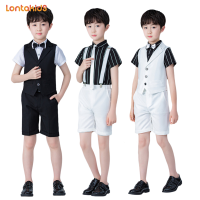 Lontakids เสื้อกั๊กชุดสูททางการขาสั้นเด็กผู้ชาย4ชิ้น,เสื้อกับโบว์หูกระต่ายสุภาพบุรุษชุดทักซิโด้งานแต่งงานชุดเสื้อผ้าสำหรับงานปาร์ตี้วันเกิดสำหรับ2-11ปี