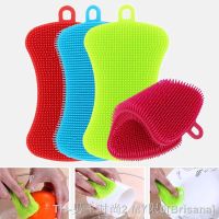 hot【DT】✻✣♤  1/3/4pcs Cleaning Washing Brushes Pot Pan Sponge Scrubber Fruit Vegetable Dish Silicone Dishwashing