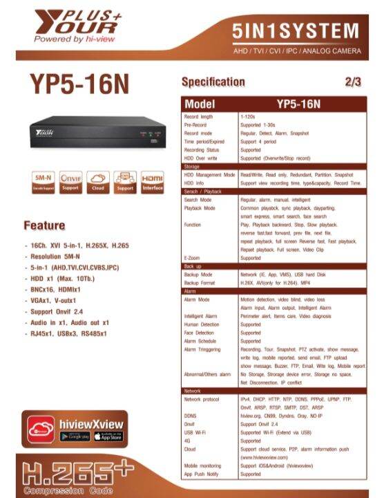 your-plus-dvr-5mp-รุ่น-yp5-16n-5-in-1-เครื่องบันทึก-16ch-ahd-tvi-cvi-ipc-analog-camera