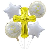 5pcs Church Easter Cross Baptism Foil Balloons Christian Catholic Worship Pray Wedding Celebration Birthday Follower Party Ball Balloons