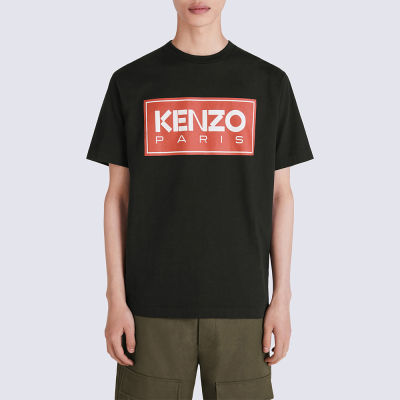 ใหม่ผู้ชาย KENZO จดหมายโลโก้ผ้าฝ้ายสีทึบจดหมายพิมพ์รอบคอเสื้อสวมหัวแขนสั้นเสื้อยืด
