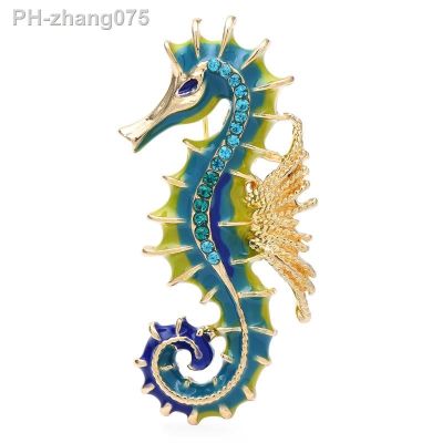 Wuli amp;baby Enamel Seahorse Brooches For Women Men New Design Hippocampus Animal Party Office Brooch Pin Gifts