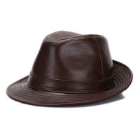 Autumn Winter Warm Men Real Genuine Cowhide Leather Top Hats Men Fashion Real Cowhide Leather Caps Real Leather Fedoras Cap