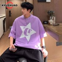 KYUSHUAD เสื้อยืดผู้ชายสไตล์แขนสั้นเกาหลีลายพิมพ์แขนยาวขนาดใหญ่สั้นอินเทรนด์หลวม