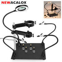 NEWACALOX Magnetic Flexible Welding Third Hand Heat Holder with 3X LED Magnifier for PCB Repair Helping Rework Station