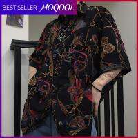 MOQOOL เสื้อเชิ้ตสไตล์ฮาราจูกุสำหรับผู้หญิง,เสื้อเชิ้ตแขนลำลองขาสั้นใส่ได้ทุกโอกาสแขนรุ่นเกาหลีแบบหลวมเหมาะสำหรับฤดูใบไม้ร่วงเสื้อชีฟองนักเรียน