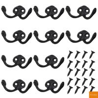 ❁♧✘ 10 Units Retro Room Door Wall Decoration Double Robe Hooks Brass Hook with Screws Alloy Coat Hook Bedroom Vintage Clothes Hanger