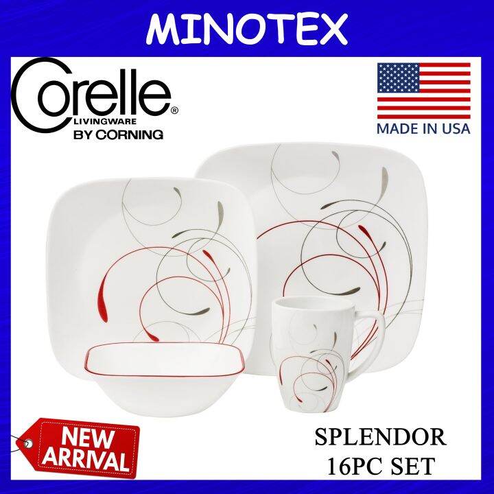 Corelle 16pc Square Dinnerware Set Splendor Livingware Dinner Serve Set