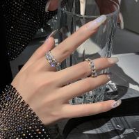 Light luxury indifferent style niche design high-end sense net red fashion personality sparkling diamond open ring ring female ins trend 〖WYUE〗