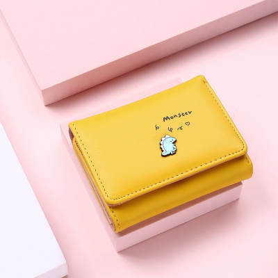 Women Cute Small Dinosaur Wallet Buckle Folding Girl Wallet Brand Designed Pu Leather Coin Purse Female Card Holder