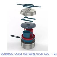 Camping Cook Set - 2.1L Stainless Steel ชุดเครื่องครัวสเตนเลส เคลือบผิว รุ่น MH500 สำหรับ 2 คน ขนาด 2.1 ลิตร