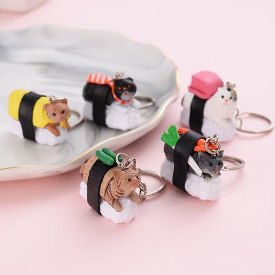 New Japanese Food Cute Cartooon PVC Cat and Sushi Men s Keychain Car Auto Keyring Metal Keychain Key Ring Pendant Jewelry