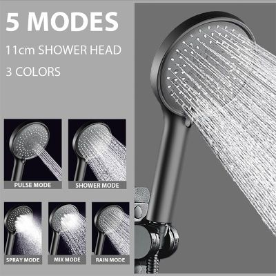 Washower Large Panel Shower Head 5 Modes Adjustable Water Saving ABS Rain High Pressure Spray Nozzle Bathroom Accessories Showerheads
