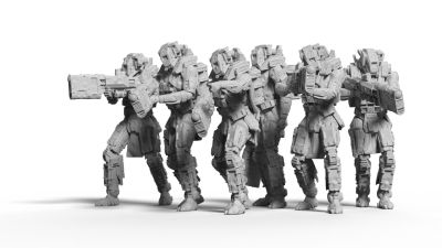 โมเดล Robot with Sci Fi Battle Armor Miniatures 1set จำนวน 6 figures (scale 1/25 , 1/35 1/64)