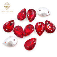 10X1413X18mm water drop red glass crystal pointback Double hole sew on rhinestones Diy dress wedding accessories