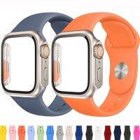 ☍✗❅ Glass Case Strap For Apple Watch band 44mm 40mm 45mm 41mm 38mm 42mm 44 mm Silicone watchband bracelet iWatch serie 4 5 6 se 7 8