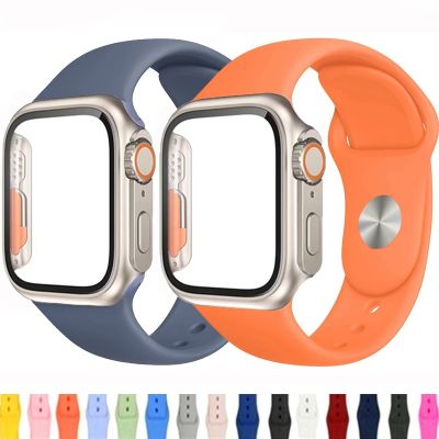lipika Glass Case Strap For Apple Watch band 44mm 40mm 45mm 41mm 38mm 42mm 44 mm Silicone watchband bracelet iWatch serie 4 5 6 se 7 8